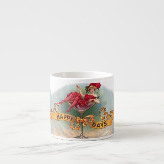 Tasse Expresso Femme victorienne Champagne Rouge Happy (Devant)