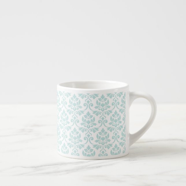 Tasse Expresso Feuille Damask Patte Light Turquoise sur blanc (Droite)