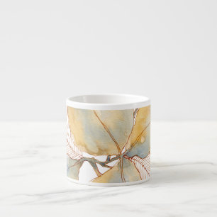 Tasse Expresso Feuilles botaniques aquarelles bleu or mat