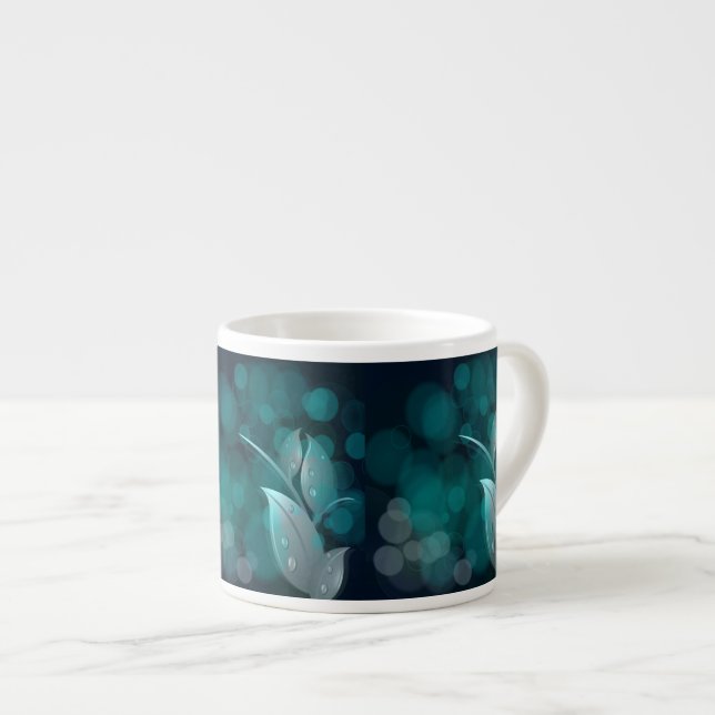 Tasse Expresso Feuilles turquoise Bokeh (Devant droit)