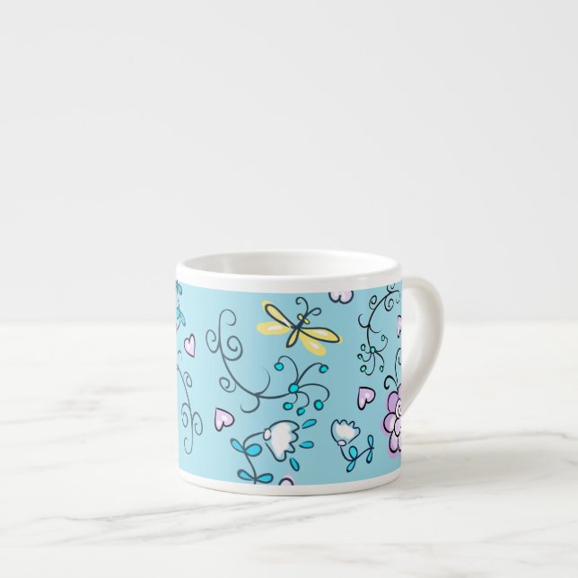 Tasse Expresso Fine Aqua Cool mignonne Girl Retro Floral (Devant droit)