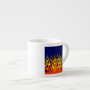 Tasse Expresso Flammes de course vives sur bleu marine