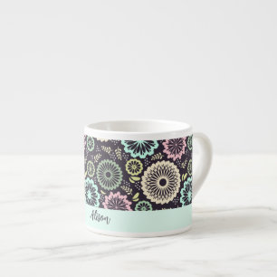 Tasse Expresso Fleur turquoise rose pastel douce Vintage Nom flor