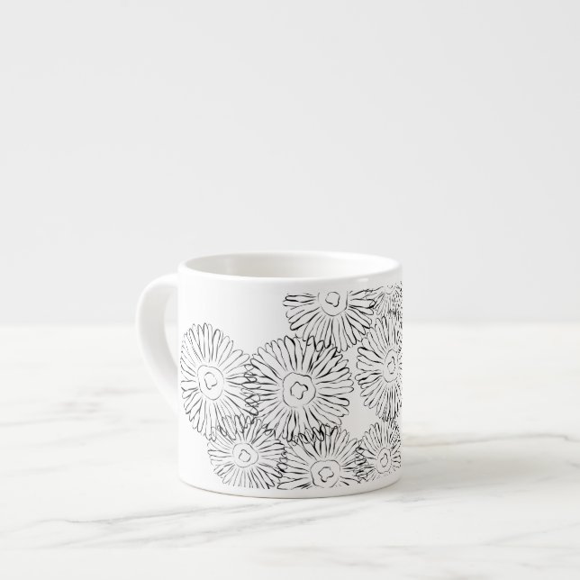 Tasse Expresso Fleurs abstraites de printemps noir et blanc (Devant gauche)