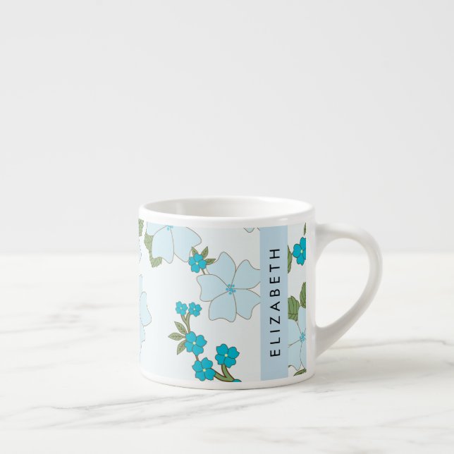 Tasse Expresso Fleurs Bleues, Motif De Fleurs, Votre Nom (Droite)