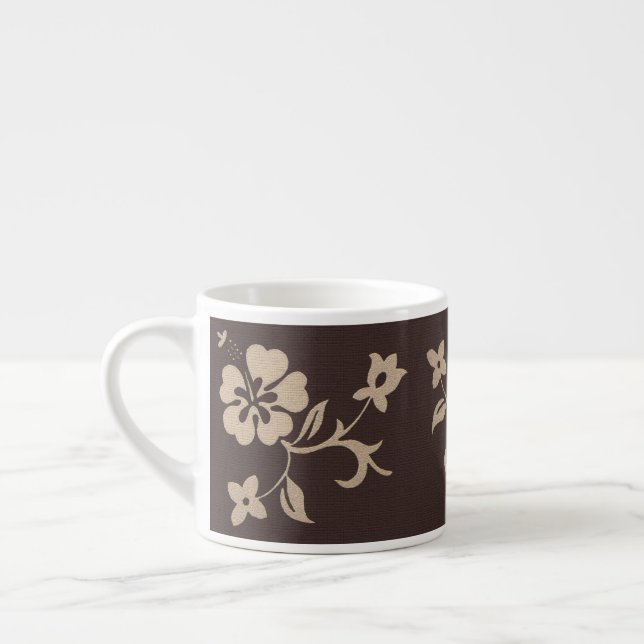 Tasse Expresso Fleurs d'Hibiscus à la crème sur Brown 2 (Gauche)