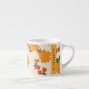 Tasse Expresso Fleurs Oranges, Motif De Fleurs, Votre Nom