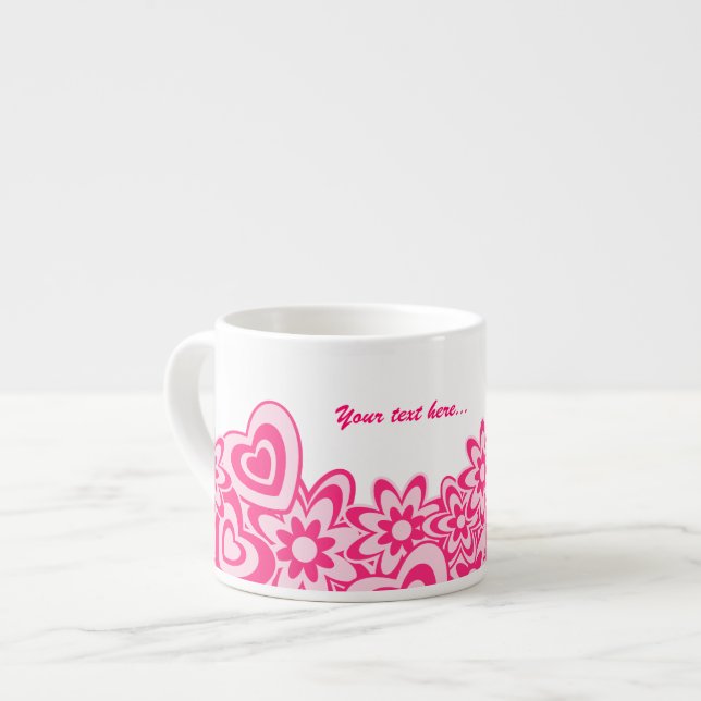 Tasse Expresso Fleurs roses mignonnes et coeurs avec un nom (Devant gauche)