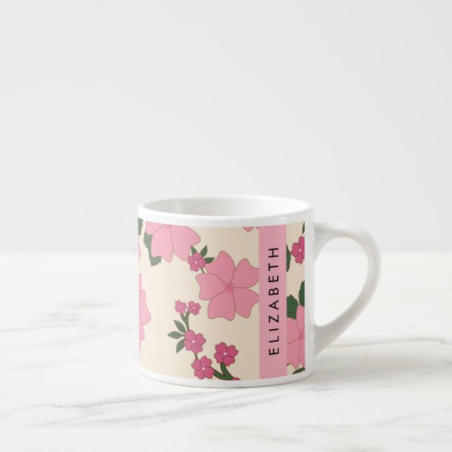 Tasse Expresso Fleurs Roses, Motif De Fleurs, Votre Nom (Droite)