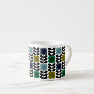 Tasse Expresso Fleurs Vintages Retro Modernes Pierre, Vert Bleu
