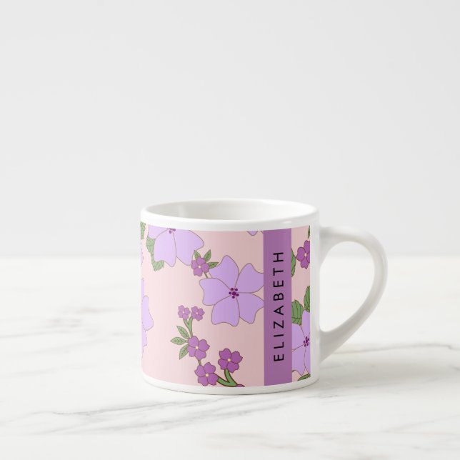 Tasse Expresso Fleurs Violettes, Motif De Fleurs, Votre Nom (Droite)