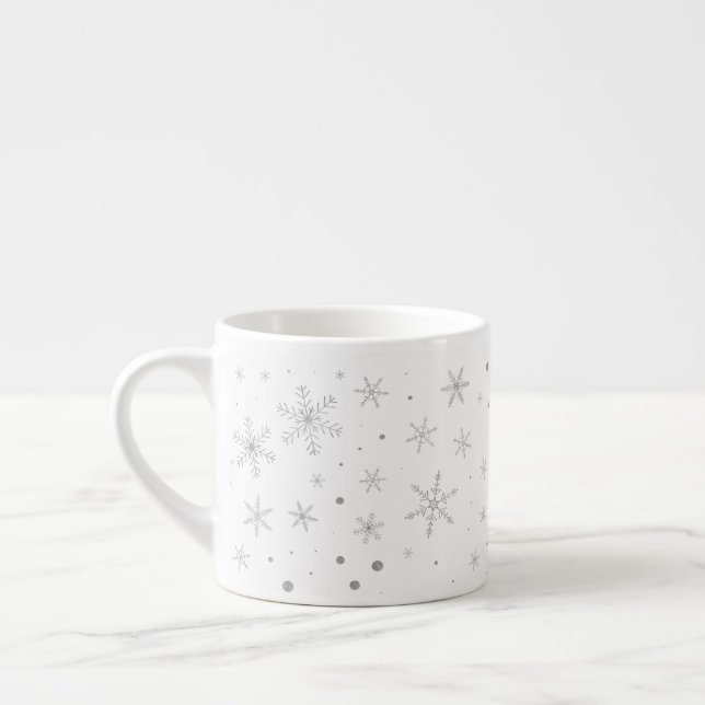Tasse Expresso Flocon de neige de scintillement - gris et Blanc (Gauche)