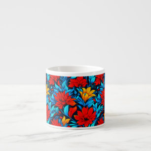Tasse Expresso Floral Rouge jaune Fleurs Motif-13075
