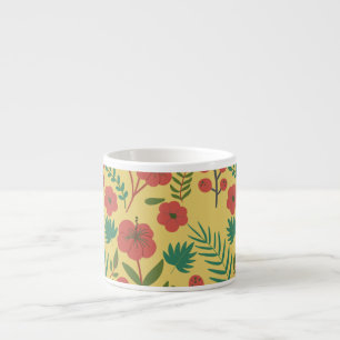 Tasse Expresso Floral sans couture motif rouge jaune vert fleurs