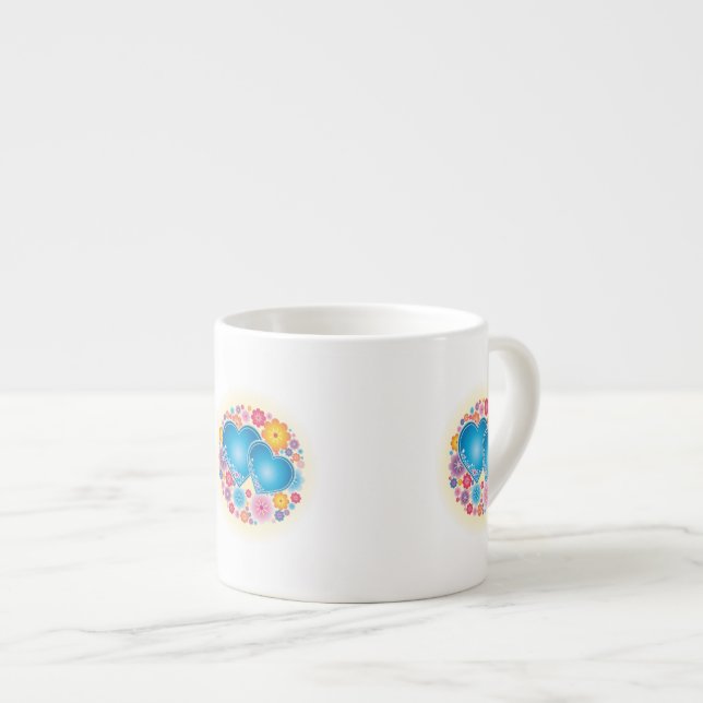Tasse Expresso Flore du coeur bleu (Devant droit)