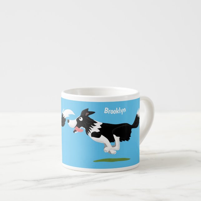 Tasse Expresso Funny Border Collie chien en course dessin animé (Devant droit)