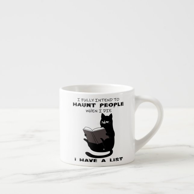 Tasse Expresso FUNNY CAT, Drôle Black Cat Sayes, Chat livre lectu (Droite)
