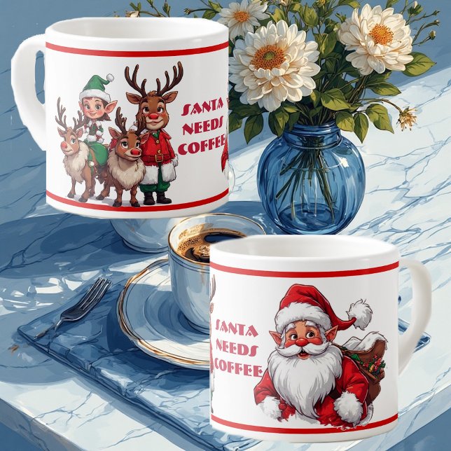 Tasse Expresso Funny Santa Needs Coffee Humorous Christmas Coffee (Santa Needs Coffee Humorous Christmas Coffee Espresso Cup)