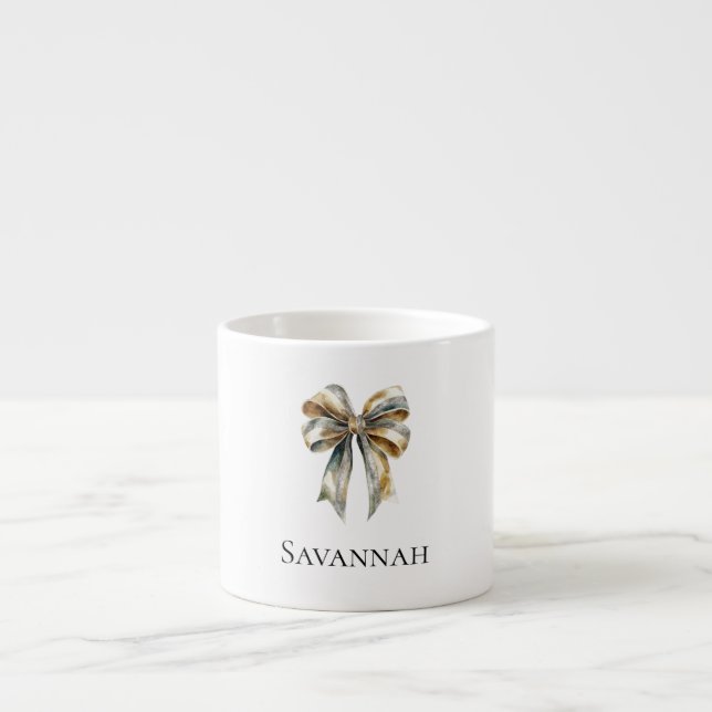 Tasse Expresso Gold Cream Green Bow Nom personnalisé (Devant)