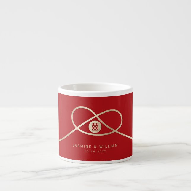 Tasse Expresso Gold Knot Union Double Bonheur Mariage chinois (Devant)