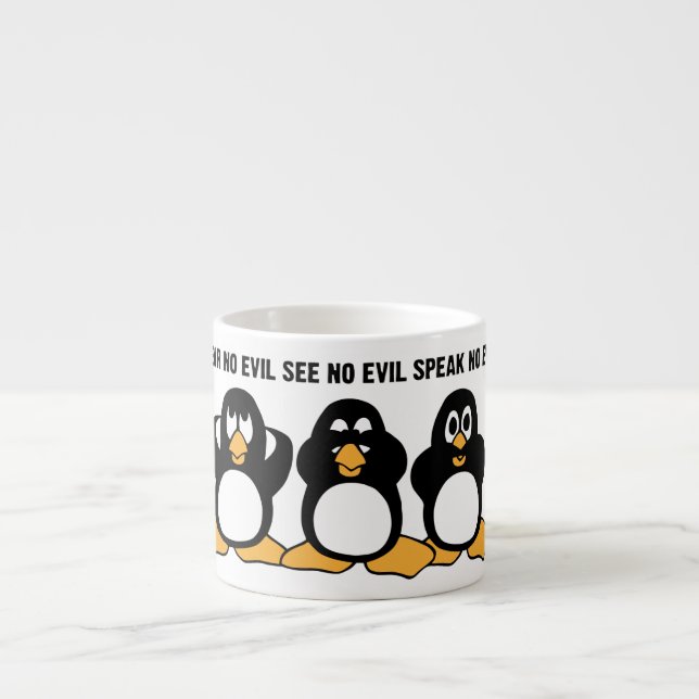 Tasse Expresso Graphique sage de conception de trois pingouins (Devant)