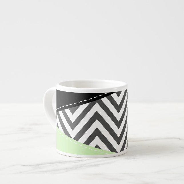 Tasse Expresso Gray Zigzag, Gray Chevron, Zigzag Pattern, Mint (Devant gauche)