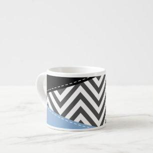 Tasse Expresso Gris Zigzag, Gris Chevron, Motif Zigzag, Bleu