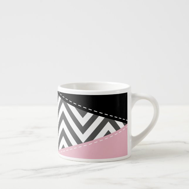 Tasse Expresso Gris Zigzag, Gris Chevron, Motif Zigzag, Rose (Droite)