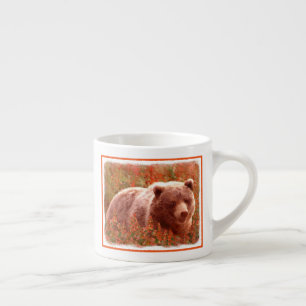 Tasse Expresso Grizzly Bear Cub dans Fireweed Peinture Art de la 
