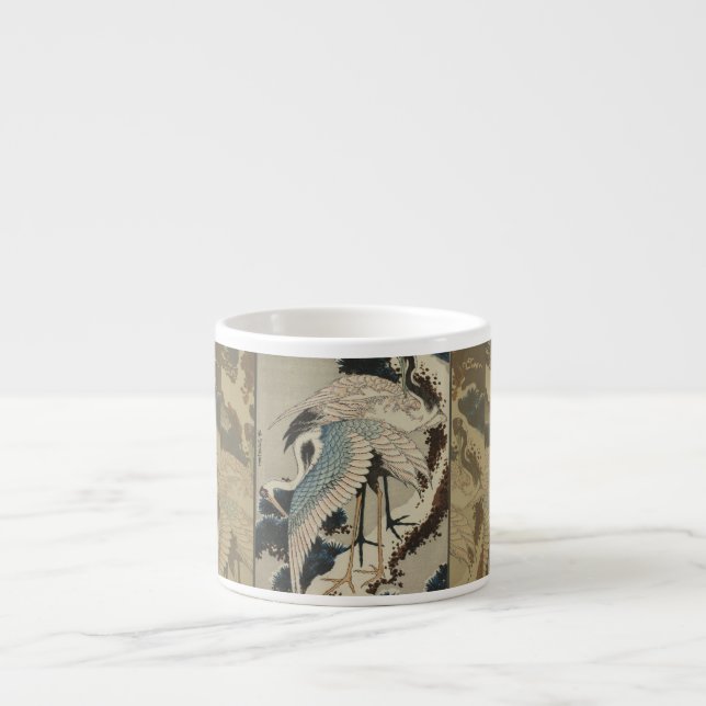 Tasse Expresso Grues sur un pin couvert de neige Hokusai (Devant)
