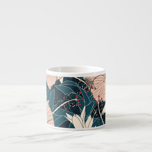 Tasse Expresso Hibiscus rose tropical, arrière - plan sombre (Devant)