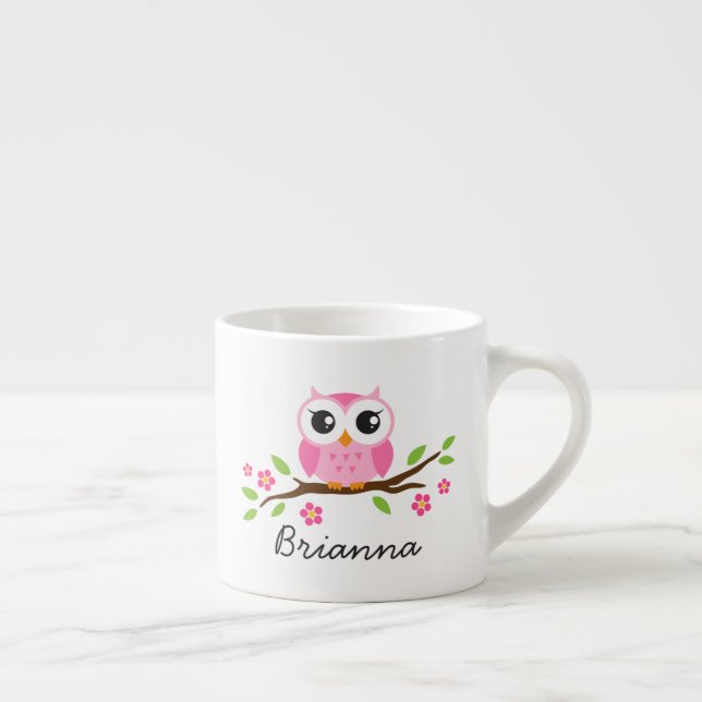 Tasse Expresso Hibou rose mignon sur le nom personnalisable de (Droite)