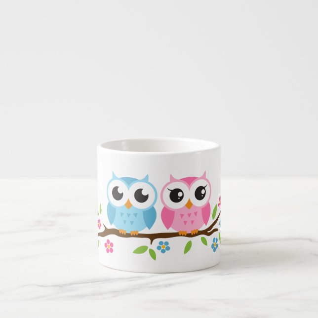 Tasse Expresso Hiboux mignons sur le nom personnalisé par branche (Devant)