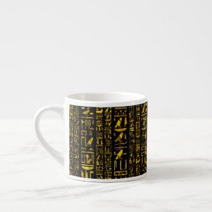 Tasse Expresso Hiéroglyphes égyptiens anciens or et couleur noire