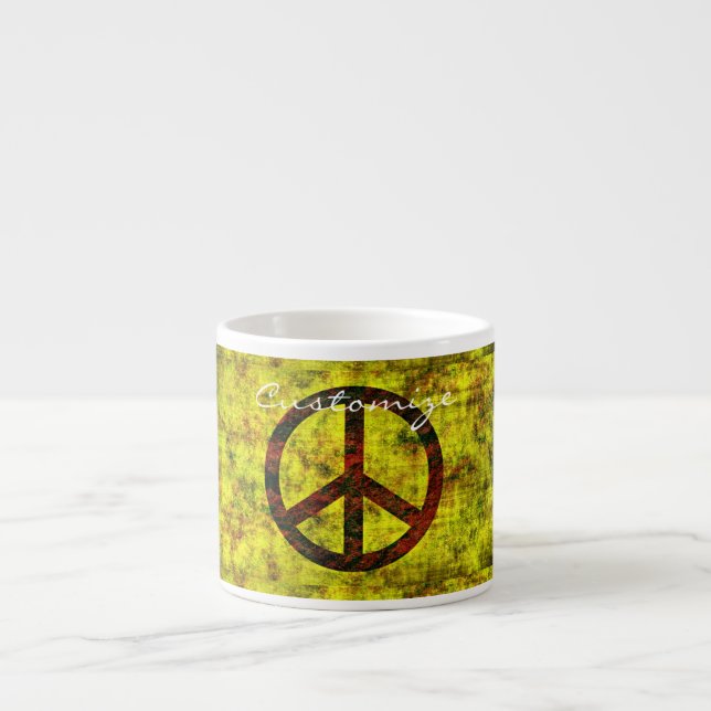 Tasse Expresso hippie super 70's symbole de la paix motif jaune (Devant)