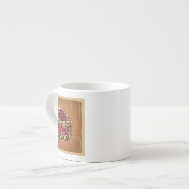 Tasse Expresso Illustration de gâteau dans le rétro style (Devant gauche)