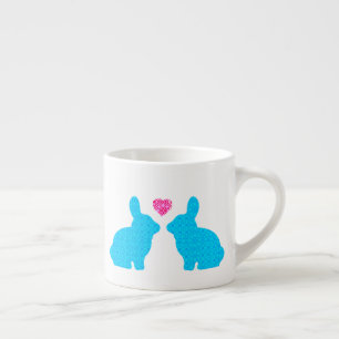 Tasse Expresso Illustration de lapin bleu et rose