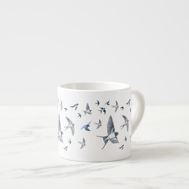 Tasse Expresso Illustration des oiseaux hirondelles en vol (Devant droit)