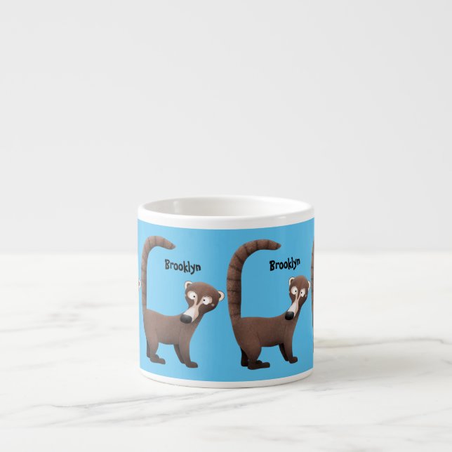 Tasse Expresso Illustration drôle curieuse de dessin animé de coa (Devant)