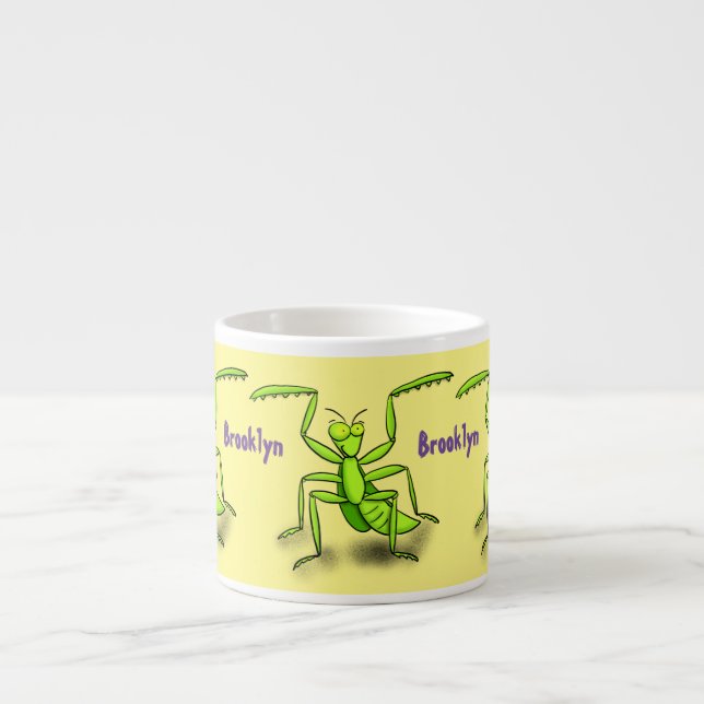 Tasse Expresso Illustration drôle de mante verte en prière (Devant)