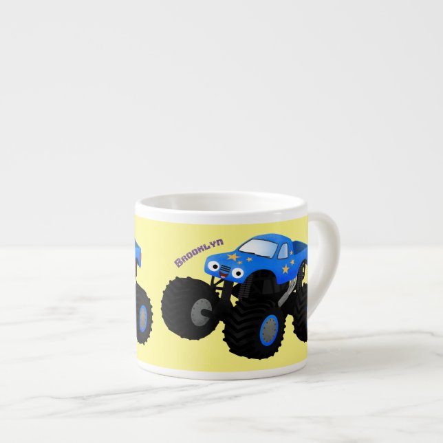 Tasse Expresso Illustration d'un camion monstre bleu mou (Devant droit)