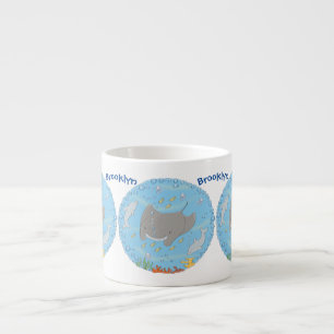Tasse Expresso Illustration d'une mignonne raie manta et de bulle
