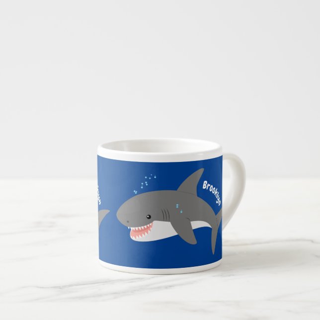 Tasse Expresso Illustration joyeuse du grand requin blanc (Devant droit)