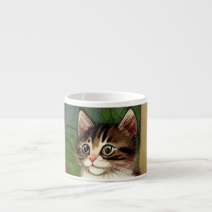 Tasse Expresso Illustration vintage de chat avec fleurs de printe