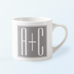 Tasse Expresso Initails ou Other Text White & Grey