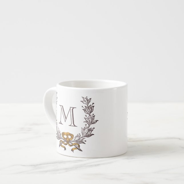 Tasse Expresso Initiale de monogramme personnalisée par guirlande (Devant gauche)