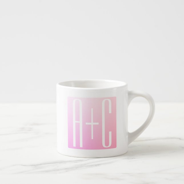 Tasse Expresso Initiales de couple | Gradation rose subtile (Droite)