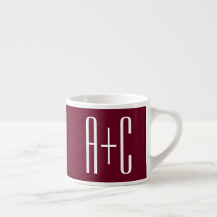 Tasse Expresso Initiales de couples simples Blanc et bordeaux
