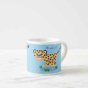 Tasse Expresso Joli bébé guépard en cours de dessin animé illustr
