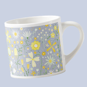 Tasse Expresso Joli Fleur sauvage Bleu Botanique Floral Keepsaké